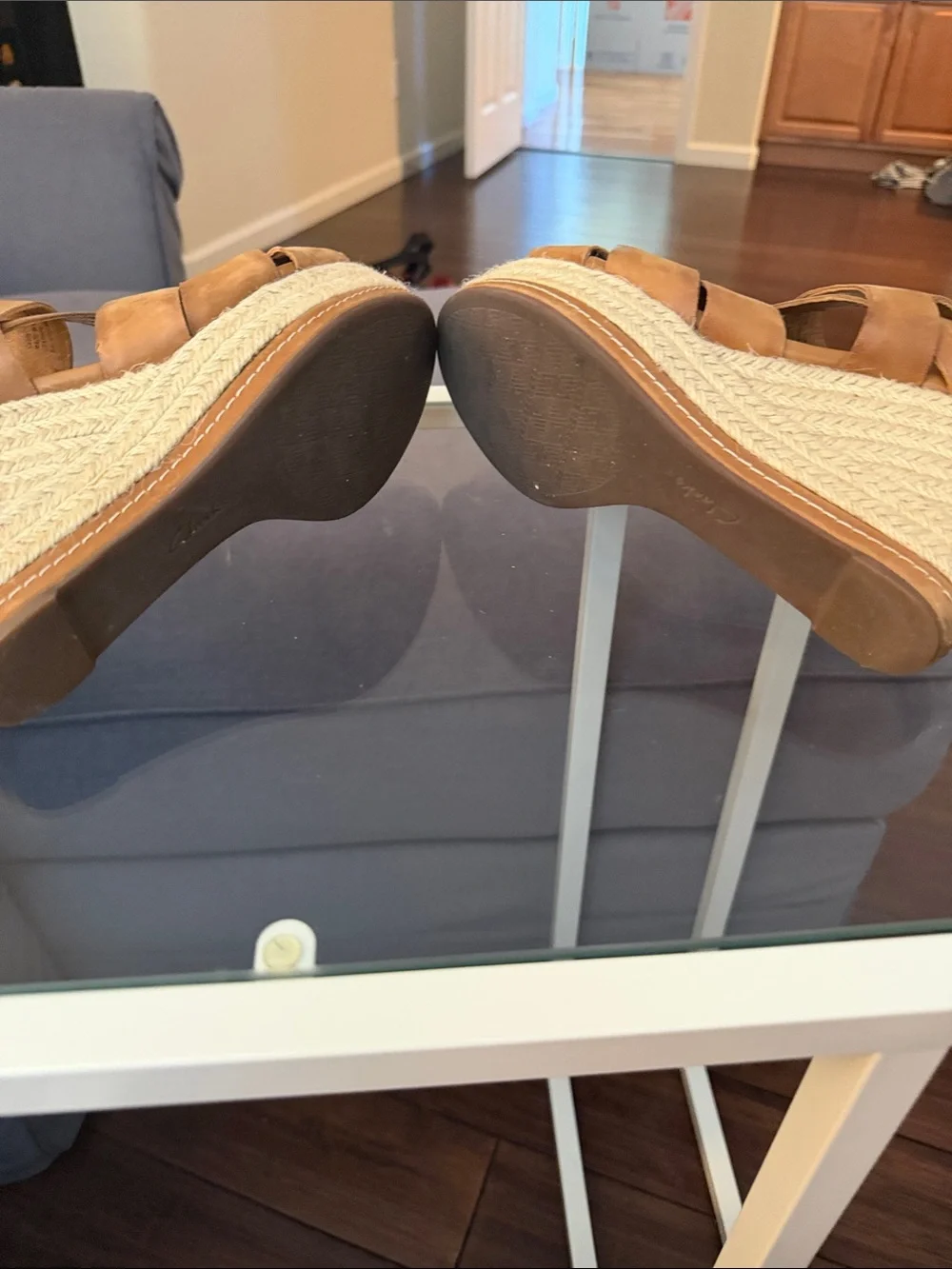 Clarks Tan Espadrille Platform Wedge Sandals
